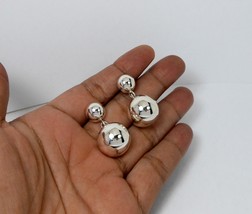 Double Ball Charm Stud Earrings 925 Sterling Silver , Handmade Womens Earrings - £59.95 GBP+