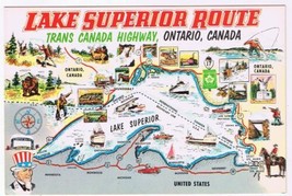 Postcard Pictoral Map Lake Superior Route Trans Canada Highway Ontario - £2.82 GBP