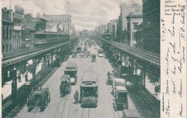 Bowery &amp; Elevated Road New York NY Buses Cars Train Trolley UDB Postcard E14 - $12.99