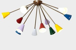 Mid Century Style Multicolored Half Flush Mount Chandelier décor Brass Light - £298.85 GBP