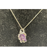 Women Silver Necklace Chain Amethyst Crystal Heart Purple Pendant - $209.88 MXN