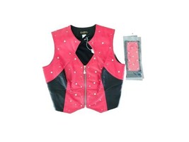 Vintage Isabel women leather red crystal studded biker vest &amp; arm bracer... - £46.69 GBP
