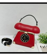 Telephone Shaped Purses PU Handbags Retro Top-Handle Shoulder Crossbody Bag - $80.25 CAD