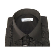 Mens CEREMONIA Tuxedo Ruffle Shirt 100% Cotton Turkey Slim Fit #paris 15 Black image 7