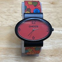 Chico&#39;s Lady Black Oval Red Dial Japan Movt Fabric Analog Quartz Watch~New Batte - £14.60 GBP