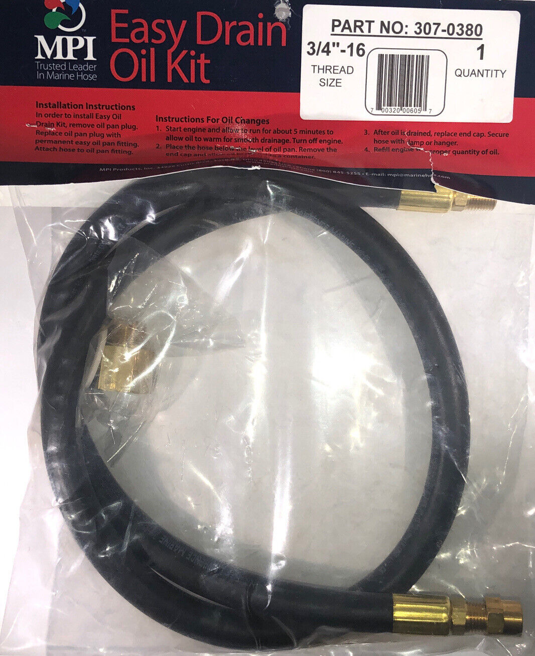 MPI Oil Drain Kit - 3/4" X 16 Thread Size #307-0380-NEW-SHIPS SAME BUSINESS DAY - $49.38