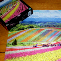 Jigsaw Puzzle 300 Larger Pieces Rainbow Flower Fields In Hokkaido Japan Complete - $12.86