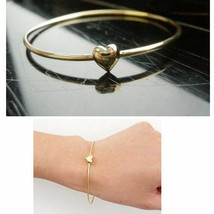 Gold Heart Dipped Bangle Bracelet Delicate Love Gift - £3.91 GBP