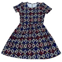 NEW LuLaRoe Amelia Dress 2X 2XL Geometric Fit and Flare Multicolor Blue Red - $15.29