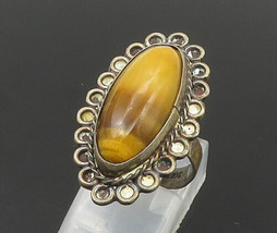 MEXICO 925 Silver - Vintage Tiger&#39;s Eye Floral Cocktail Ring Sz 7 - RG17453 - £39.04 GBP