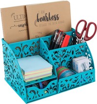 Easypag Desk Organizer Caddy With 6 Compartments And 1 Sliding Drawer, Dark Teal - £27.23 GBP