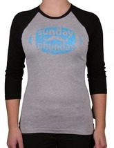 Team Phun Donna Grigio Blu Sunday Divertente Giorno American Calcio Raglan Shirt - £13.86 GBP