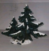 Snowy Evergreen Trees Figurine Shelf Witer Christmas Deoration Resin 8 I... - $15.99