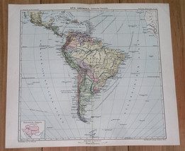 1901 Antique Map Of South America Brazil Argentina Chile Peru Paraguay Uruguay - £13.36 GBP