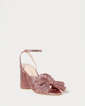 Loeffler Randall women&#39;s camellia pleated bow heel sandal in METALLIC ROSE - £168.05 GBP