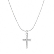 Womens Necklace Cross Cubic Zircon Pendant Chain Stainless Steel Fashion... - $5.00