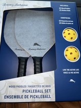 NEW Tommy Bahama Pickleball Set 2 Gray Wood Paddles 2 Yellow Game Balls - £30.35 GBP