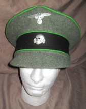 German ww2 elite Waffen ss replica reproduction GREEN Crusher Cap Hat Sz 60 - £98.09 GBP