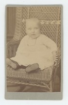 Antique CDV Circa 1870s Adorable Baby in White Dress Sitting in Wicker Chair - £7.49 GBP