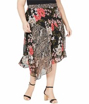 INC Womens Black Floral Snake Print Asymmetric Midi Skirt Plus 20W NWT - $305.91 MXN