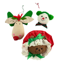 Fabric Christmas Ornaments Handmade Bear Moose Snowman - £11.44 GBP