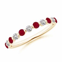 ANGARA Floating Ruby and Diamond Semi Eternity Wedding Band for Her in Gold - £538.84 GBP