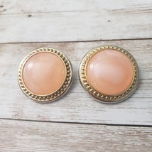 Vintage Clip On Earrings Large Pinky Peach with Gold Tone Halo 1 &amp; 3/8&quot; - £10.38 GBP
