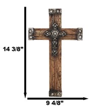 Rustic Western Faux Wood Grain With Layered Silver Scroll Crystals Wall Cross - £22.37 GBP