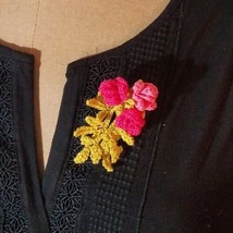 Handmade Rose Corsage Pink Floral Magnetic Brooch Lapel Pin Boutineer Cr... - $37.24