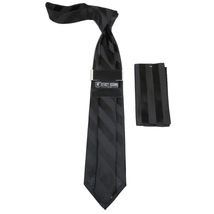 Men's Stacy Adams Tie and Hankie Set Fancy Woven Silky Satin #SAT94 Black image 2
