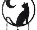 Moon Gazer Black Cat with Crescent Moon Pentagram Wall Hanging Decoratio... - $24.99