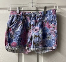 Old Navy Girls Size 14 Blue Pink Floral Cuffed Linen Shorts - £3.59 GBP