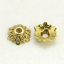 20 Flower Bead Caps Antique Gold Tone Spacers Findings Floral 8mm - $3.12
