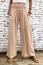 Khaki Smocked Wide Waistband High Waist Wide Leg Pants - $288.29 MXN
