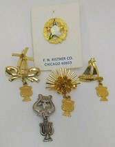 Vintage Free Mason&#39;s Eastern Star Service Lapel Pins 50 Year Symbols Harp RARE - $44.25