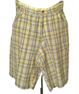 Phat Farm Bermuda Shorts Men&#39;s Size 36 Gold/Blue/Yellow/Brown Plaid Cotton - £13.31 GBP