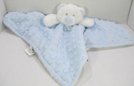 Blankets &amp; Beyond Minky Dot Teddy Bear Security Blanket Blue White Lovey 15&quot; - £13.48 GBP