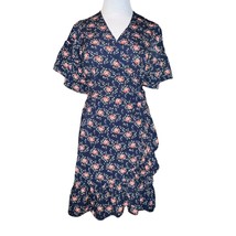 Max Studio Wrap Ruffle Boho Dress Short Sleeve Floral Navy Blue/Red Size Small - £18.64 GBP