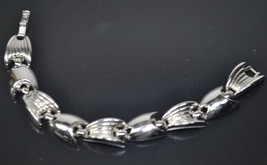 Vintage Crown Trifari Signed Silver Tone Link Bracelet - 7&quot; - £14.52 GBP