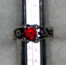 Ladies Skelton, Bright Red Rhinestone Stainless Steel Ring Sz 7+ Adjustable - £14.08 GBP