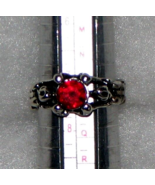 Ladies Skelton, Bright Red Rhinestone Stainless Steel Ring Sz 7+ Adjustable - £11.84 GBP