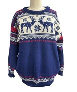 Vintage VOSS Knit Pure Wool Norway Blue Winter Reindeer Christmas Sweate... - $640.30 MXN