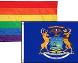 Moon 2x3 Gay Pride Rainbow &amp; State Michigan 2 Pack Flag Wholesale Combo ... - $12.88