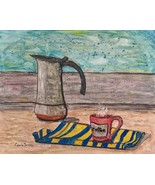 Original Watercolor Painting -  8&quot; x 10&quot; - Coffee Pot &amp; Mug  With Tea Towel - $332.25 MXN