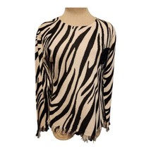 Carolyn Taylor Sweater Women&#39;s Large Beige Black Zebra Print Long Sleeve - £10.38 GBP