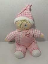 Kids Preferred My First Doll plush baby toy pink white gingham checkered hat cap - $6.92