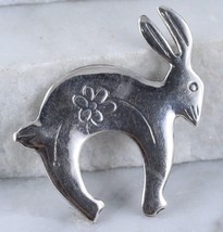 BUNNY Jack RABBIT with Flower Brooch Pin in Sterling Silver - 2 inches - $45.00