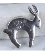 BUNNY Jack RABBIT with Flower Brooch Pin in Sterling Silver - 2 inches - $45.00