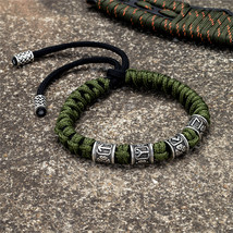 Norse Runes Beads Bracelet Men Vikings Accessories Braided Survival Paracord Rop - £11.95 GBP