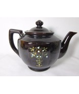 Dainty Little Porcelain Tea Pot Brown With Gold Trim and Flowers - £16.06 GBP